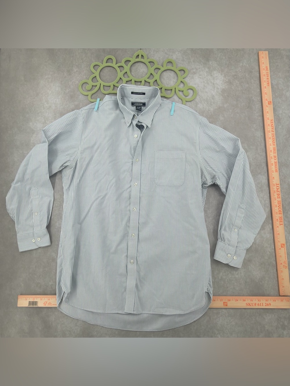 Lands' End Men's Blue & White Pinstripe Button-Down Shirt supima cotton